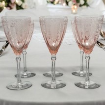 Vintage Fostoria June Pink Water Goblets Elegant Etched Glass Goblets Set Of 6 - £175.57 GBP