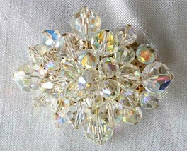 Fabulous Aurora Borealis Cut Glass Brooch 1960s  vintage 2 1/4&quot; - £14.90 GBP