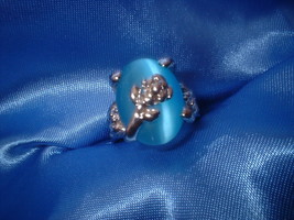 Aqua Cats Eye Flower Ring  Bargain Bin Under $10.00 - $8.21 CAD
