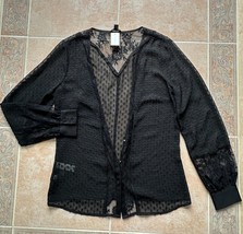 Ann Taylor Black front button Lace mesh blouse Women size XS - $88.11
