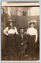 RPPC Two Lovely Ladies Large Hats With One Handsome Man In The Hay Postcard Q22 - £7.02 GBP