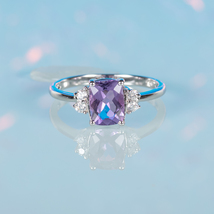 Natural Light Purple Amethyst Ring - 18K Plated Promise Engagement Ring  - £69.51 GBP