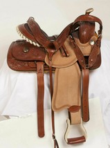Eco-Leather Western barrel saddle on chestnut with rough out combination... - £394.24 GBP
