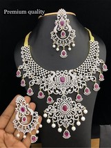 Bollywood Style Indian Cubic zirconia Choker Ruby Necklace Earrings Jewelry Set - £152.36 GBP