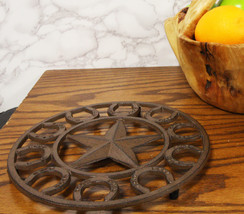Ebros 10&quot; Dia Western Lone Star with Horseshoes Border Cast Iron Round Trivet - £18.66 GBP
