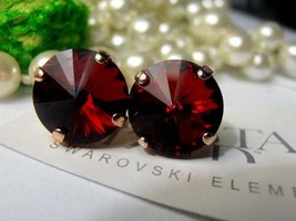Rose Gold Swarovski Stud Earrings / Rivoli Post Earrings / Vienna / Siam Red Cry - £22.43 GBP