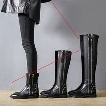 Punk Woman Motorcycle High Boots Genuine Cow Leather Flats Shoes Zipper Rivet Wi - £151.41 GBP