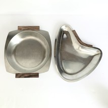 Teak Stainless Steel Platters 2 Boomerang Square Vtg MidCentury Danish Modern - £19.77 GBP