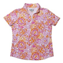 IBKUL Sunny Day Short Sleeve Mock Neck Top Shirt Pink Orange UPF 50+ Size Large - £30.44 GBP