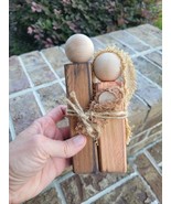 Natural Wood Peg Dolls Burlap Twine Handmade Nativity Set Boho Mary Jose... - $14.20