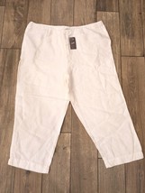 NEW J.Jill Size L LARGE Love Linen crop Capri Pants White Elastic Waist Wide Leg - £26.13 GBP