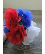 Floral Red White Blue Artificial 6 Stem Rose Bouquet. Artificial Flowers... - $220.14 MXN