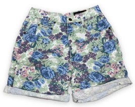 Vtg 90s Not Guilty Floral Cotton Denim High Waist Mom Shorts USA 26” Waist Sz M - £17.44 GBP