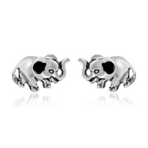Everyday Sterling Silver Mini Elephants Black Enamel Cute Animals Stud Earrings - £7.49 GBP