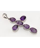 Sterlingsilber Ovaler Schliff Fassung Amethyst Großer Kreuzanhänger - $13,906.00 MXN