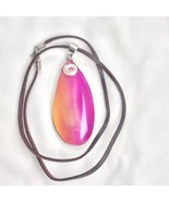 Agate Necklace Purple Yellow Translucent Pendant Choker 19 Inch - $9.95