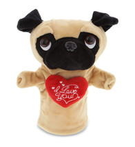 I Love You Dog Pug Plush Hand Puppet Stuffed Animal With Heart - 11.5&quot; - £25.54 GBP