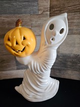 Ceramic White Ghost Holding Pumpkin 12&quot; Halloween Décor Light - Vintage! - £53.28 GBP