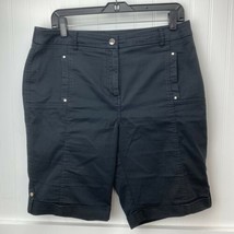 Chicos Bermuda Shorts Sz 1 (US 8) Womens Black Chino Cuffed Casual Long ... - $14.39