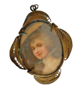 Antique Brooch Pendant Victorian Lady Gold Tone Metal Brass Victorian Ro... - €101,97 EUR
