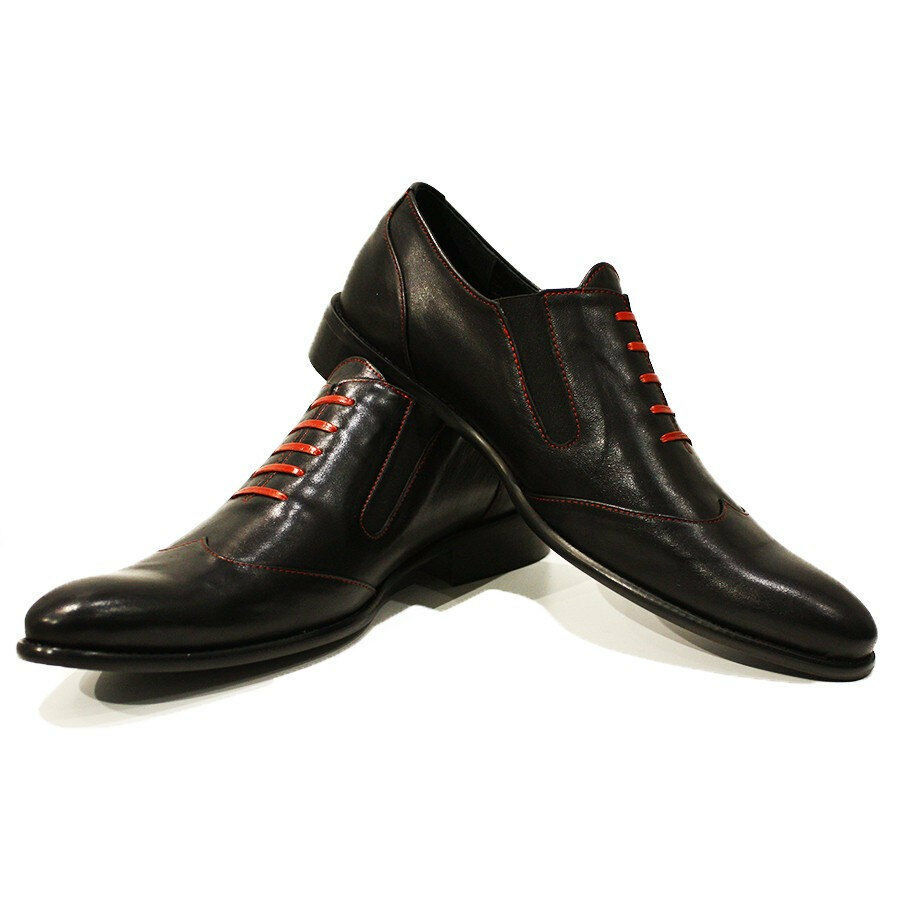 Men Shiny Black Color Oxford Wing Tip Genuine Leather Red Lace Up Shoes US 7-16