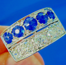 Earth mined Diamond Sapphire Deco Engagement Ring Antique Platinum Filigree Band - $20,349.44 CAD