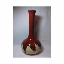 Large Mid Century Pottery Vase drip glaze Burgundy bottle neck Tall 15.75&quot; - £39.44 GBP