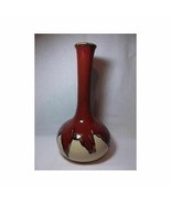 Large Mid Century Pottery Vase drip glaze Burgundy bottle neck Tall 15.75&quot; - £38.94 GBP