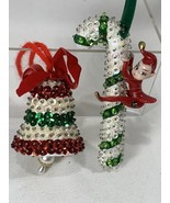 Vintage Bead Sequin Push Pin Christmas Tree Ornament Elf Bell Candy Cane BC - €35,92 EUR