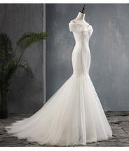 Luxury Lace Boat Neck Mermaid Wedding Gown With Train - $236.99