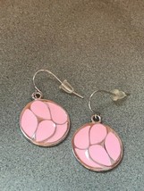 Estate Cotton Candy Pink Enamel &amp; Silvertone Round Disk Dangle Earrings for Pier - £8.17 GBP