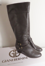 Giani Bernini Kalie Brown Leather Knee High Wedge Boots Womens Size 9 Wide Calf - £30.93 GBP