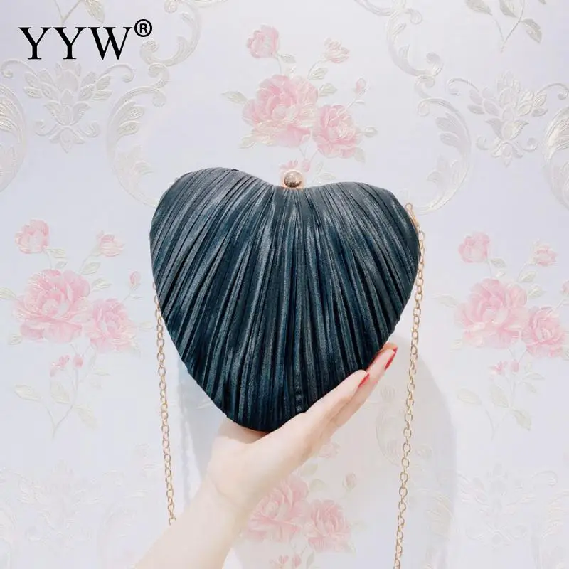 Cloth Pleated Womens Clutch Bag Hand Bags New Arrival 2021 Heart Shape Clutch Ba - $89.43