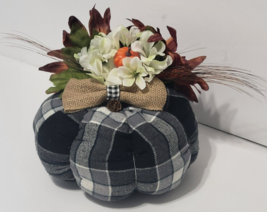 Black White Plaid Fabric Pumpkin Fall Floral Arrangements Centerpiece Decor - $12.19