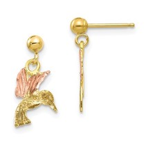 Black Hills Gold 10K Tri Color Hummingbird Post Earrings - £151.86 GBP