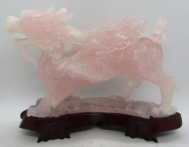 Qing Dynasty Chinese Carved Pink Jade 9&quot; Long Standing Winged Dragon Sculpture  - £1,019.77 GBP