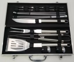 R) 21 Piece Stainless Steel BBQ Grill Accessory Tool Set in Aluminum Car... - $19.79