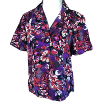 Donnkenny Button Down Blouse ~ Sz S ~ Purple &amp; Red ~ Floral ~ Short Sleeve - £17.97 GBP