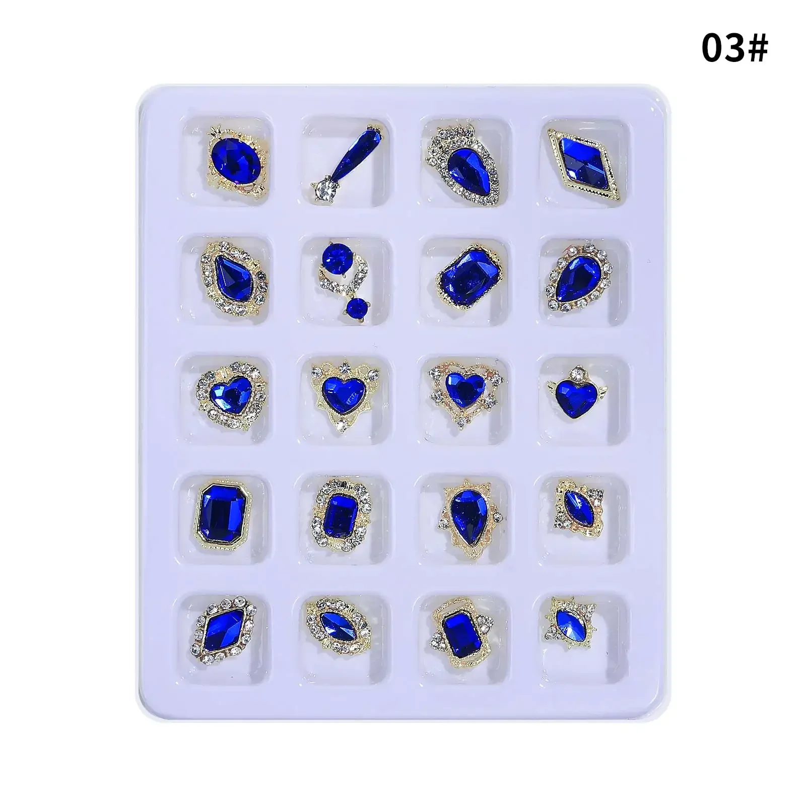 Blue Nail Art Rhinestones Kit 20pcs Gems Stone Nail Accessories Multi-Style - £9.97 GBP