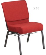 50x Crimson Red 21&#39;&#39; Wide Church Chairs Silver Frame Book Rack 4” Seat C... - $81,911.49 MXN+