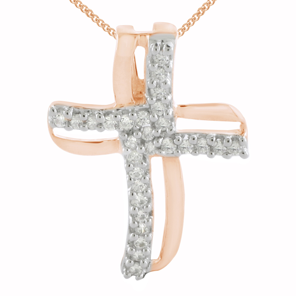 0.54 Ct Round Cut Diamond 14K Rose Gold Finish Cross Pendant With 18'' Chain - $68.91