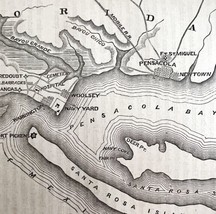Civil War Map Pensacola Bay Florida 1862 Victorian Military DWY3 - £31.51 GBP