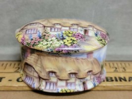 Newhall China Trinket Box Staffordshire England Cottage House &amp; Garden 2.5&quot; x 2&quot; - £8.83 GBP