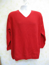 Liz Claiborne Sz LG Lizwear V Neck LS sweater Bright red Cotton Warm Pre-owned - $12.95