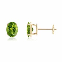 ANGARA Natural Peridot Solitaire Stud Earrings in 14K Gold (Grade-AAAA, 8x6mm) - £349.34 GBP