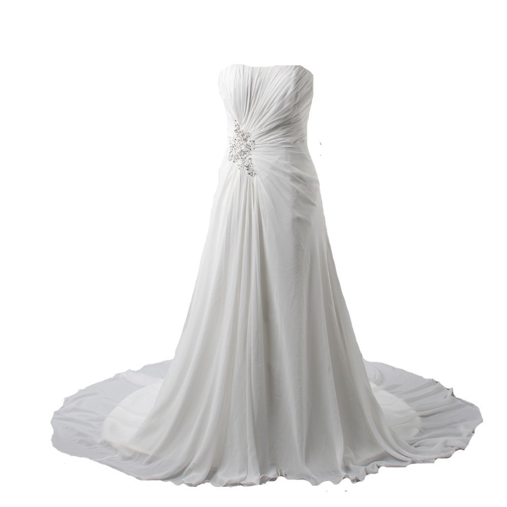 Kivary Women's White Chiffon A Line Beach Informal Bridal Wedding Dresses US 10
