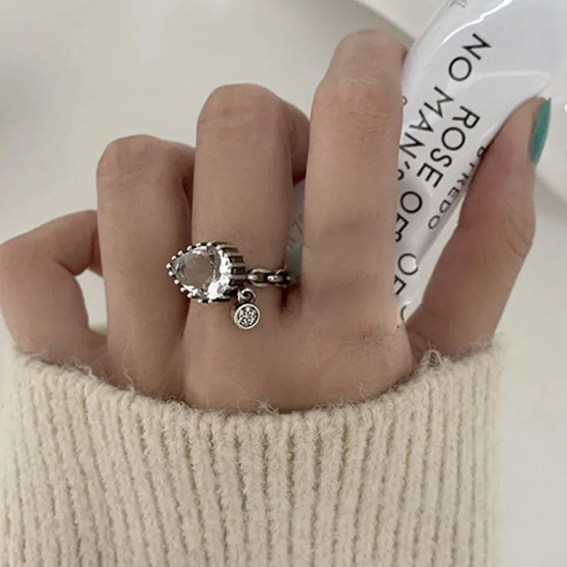 925 Stamp LOVE Engagement Rings New Fashion Vintage Punk Water Drop Geometric Pa - £12.19 GBP