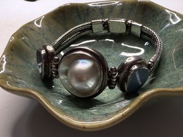 925 Silver Double Fox Tail Hinged Pearl And Opal  Bracelet. 7.5” - $52.47