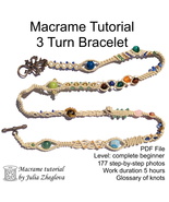 Macrame pattern 3 Turn Bracelet for beginners, micro-macrame beginner tu... - $7.00