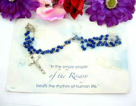 Bright Blue ROSARY BEADS Vintage Catholic Cross Crucifix JESUS &amp; MARY on... - $240.15 MXN
